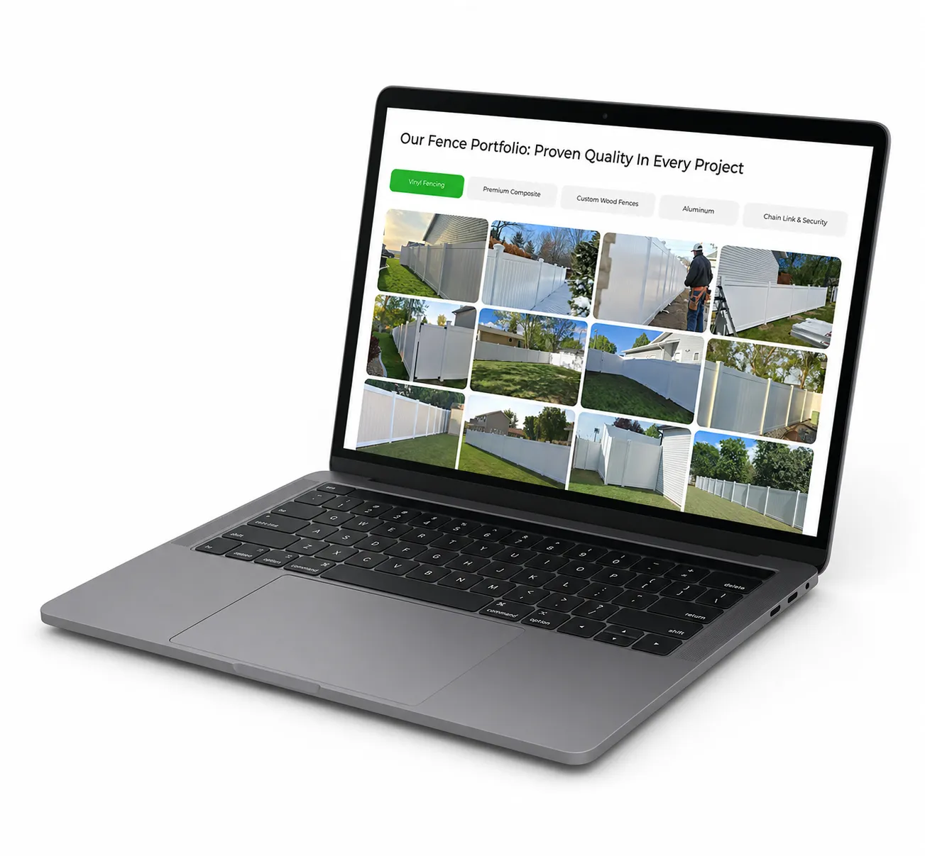 A fence company website we built, shown on a laptop